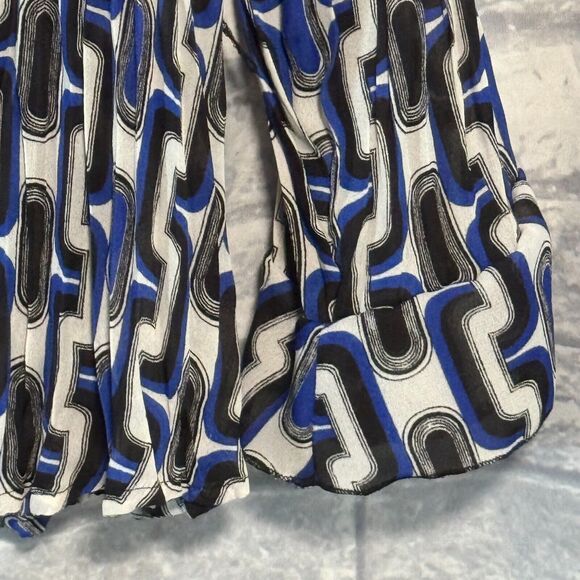 Worthington Blouse Womens XL Blue White Black Accordion Button Front Long Sleeve - Picture 5 of 14